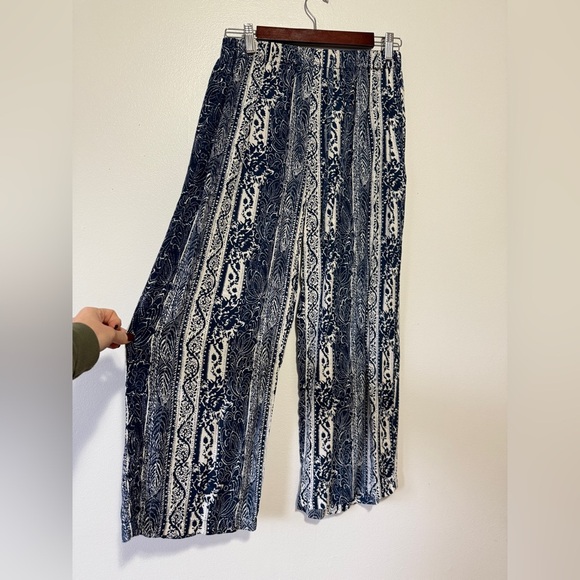 BOCABAY Blue pull on crop pants elastic waistband drawstring 2 pockets size‎ PM - Picture 2 of 7